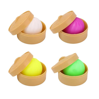 Colorful Dumpling Squishes Stress Balls Fidget Sensory Toys Simulation Food Squishies Bun with Steamer Squeeze Dough Ball Gifts