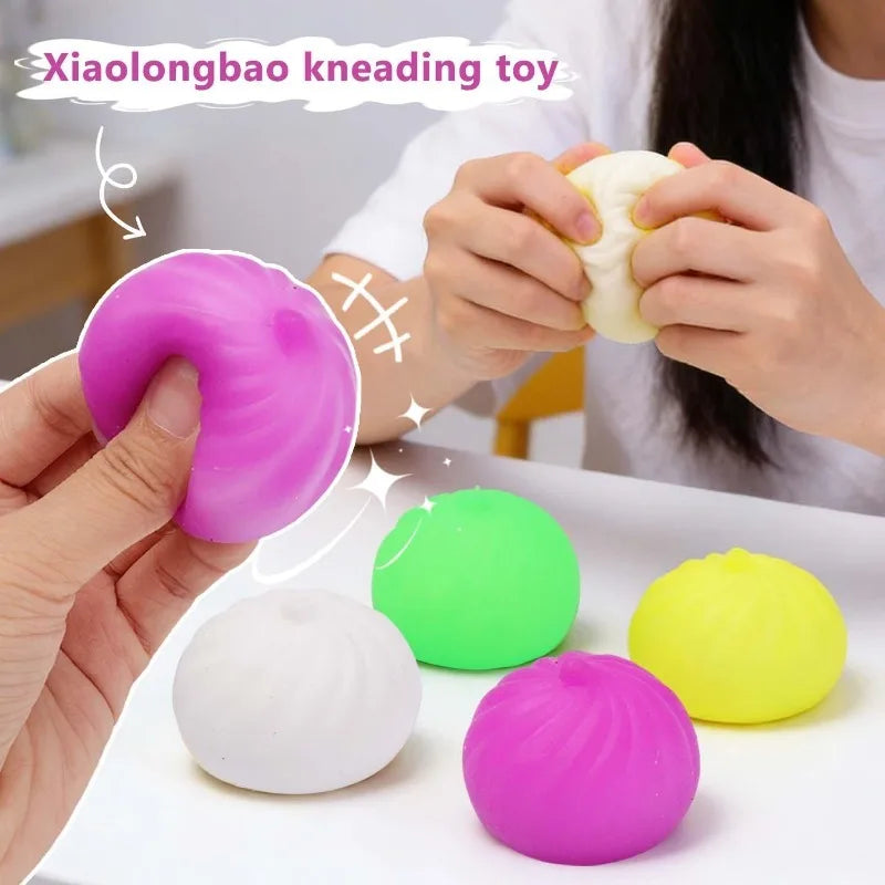 Colorful Dumpling Squishes Stress Balls Fidget Sensory Toys Simulation Food Squishies Bun with Steamer Squeeze Dough Ball Gifts