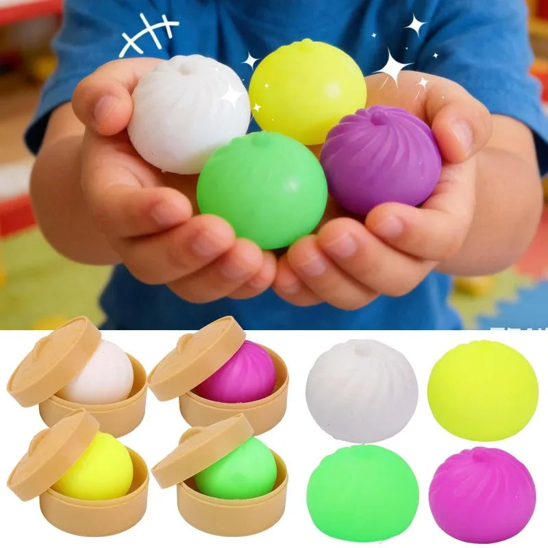Colorful Dumpling Squishes Stress Balls Fidget Sensory Toys Simulation Food Squishies Bun with Steamer Squeeze Dough Ball Gifts